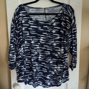 a.n.a Woman Abstract Blue Print Half-Sleeve Tee - 3X